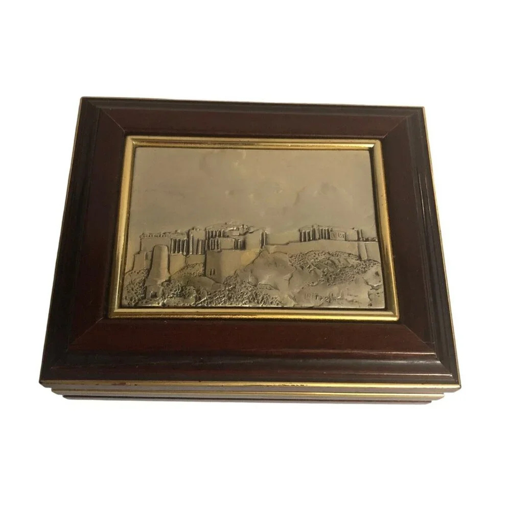 Vtg Italian Relief Sculpture Wood & 925 Sterling Silver Trinket Box Signed Italy